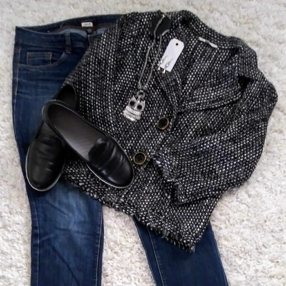 Cabi tweed blazer jacket black